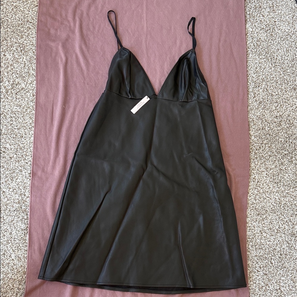 Black Faux Leather Slip Dress